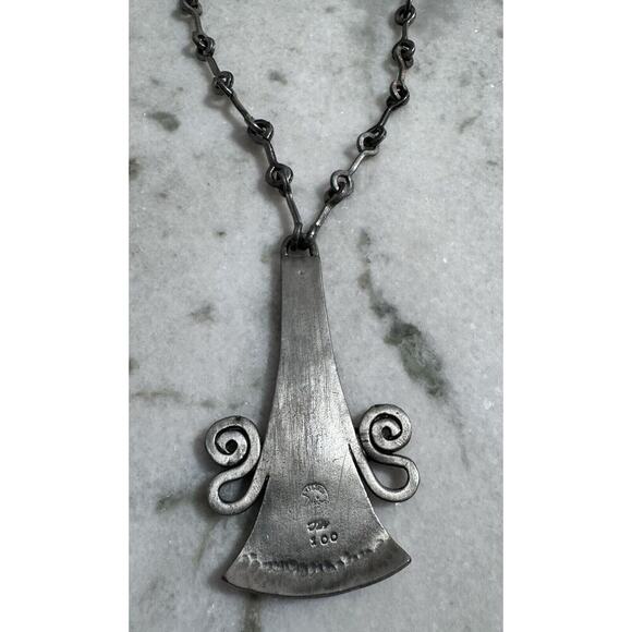 Vintage MCM Denmark Lysgard Pewter Long Brutalist Pendant Necklace 21in - Picture 8 of 9